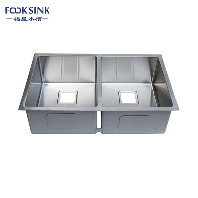 304 Stainless Steel Buatan Tangan Lubang Persegi Mangkuk Ganda Gaya Amerika Wastafel Dapur Undermount
