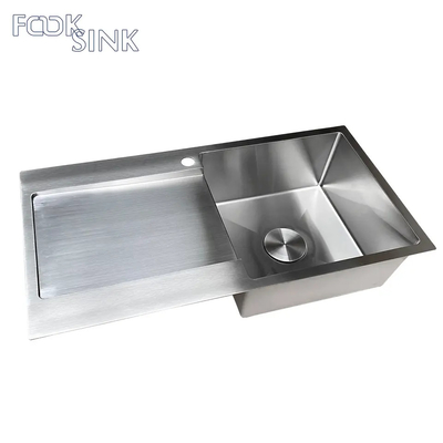 Penemuan Terbaru Di Atas Counter Stainless Steel 304 Wastafel Dapur Mangkuk Ganda Dengan Drainboard