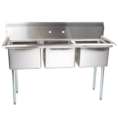 Berdiri Bebas 304 Stainless Steel Restoran Komersial Dapur Industri 3 Komponen Wastafel Tiga Kompartemen