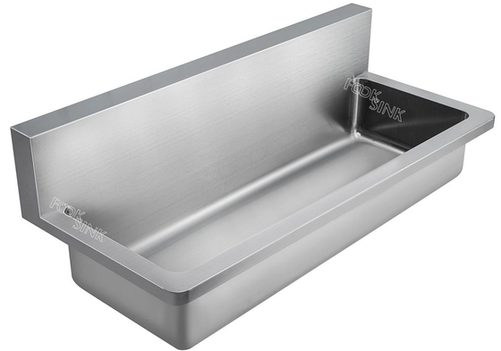 Pabrik Tembok dipasang digantung Single Wash Trough Basin Utilitas Stainless Steel 304 Dengan Splash Back