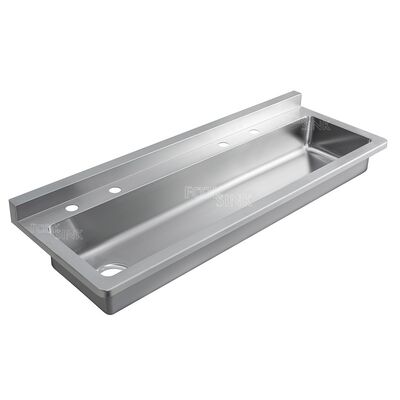 Ukuran Disesuaikan Dinding Commercial Long Sink Ss304 Stainless Steel Wash Trough Untuk Sekolah Umum Penggunaan Industri Luar Ruangan Mencuci tangan