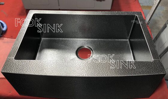 Non Fading Stainless Steel Black Apron Sink Modern Design Hammer Patterned Nano Embossing Wash Basins Customizable Size Kitchen Sink Supplier