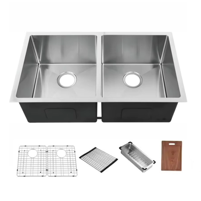 Populer 304 Baja tahan karat Double Bowl Dapur wastafel Multi Fungsi wastafel Dengan Aksesoris
